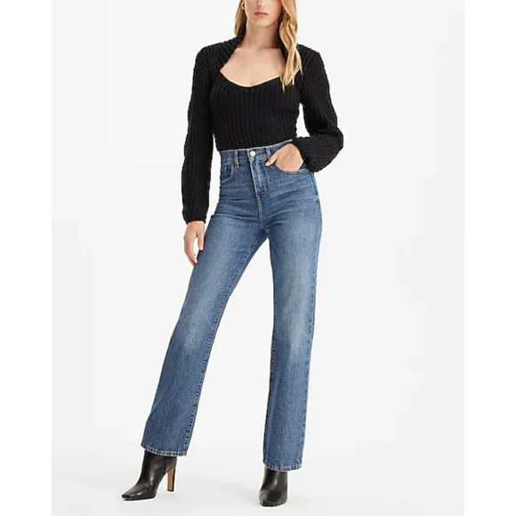 NEW Express Ribbed Scoop Neck Long Sleeve Sweater in Black - Picture 11 of 11